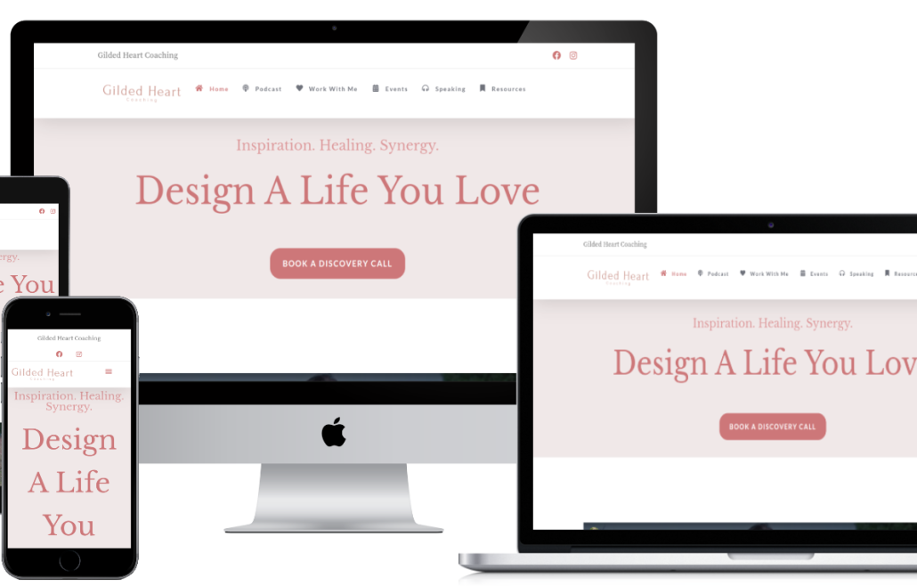 gildedheartcoaching.com screenshots shown on responsive device sizes