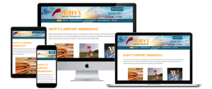 huffyswindsocks.com screenshots shown on responsive device sizes
