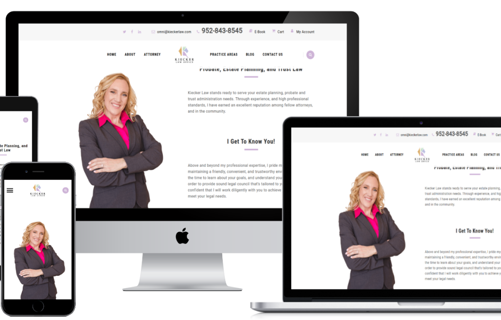 kieckerlaw.com screenshots shown on responsive device sizes
