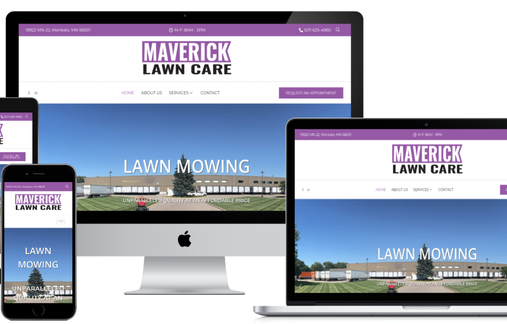 mavlawncare.com screenshots shown on responsive device sizes