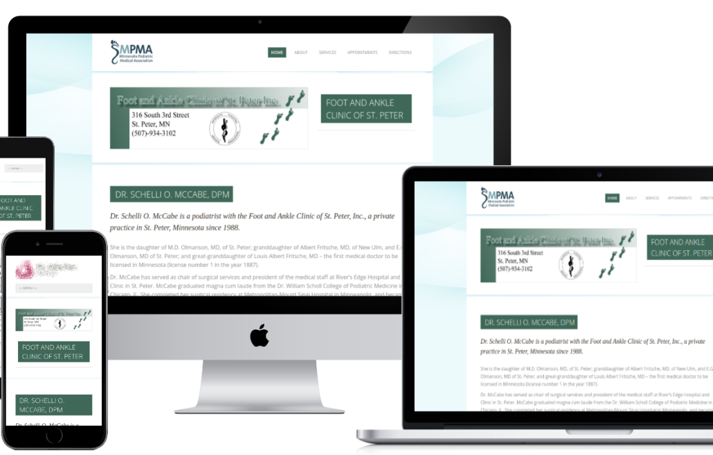 footandankle-stpeter.com screenshots shown on responsive device sizes